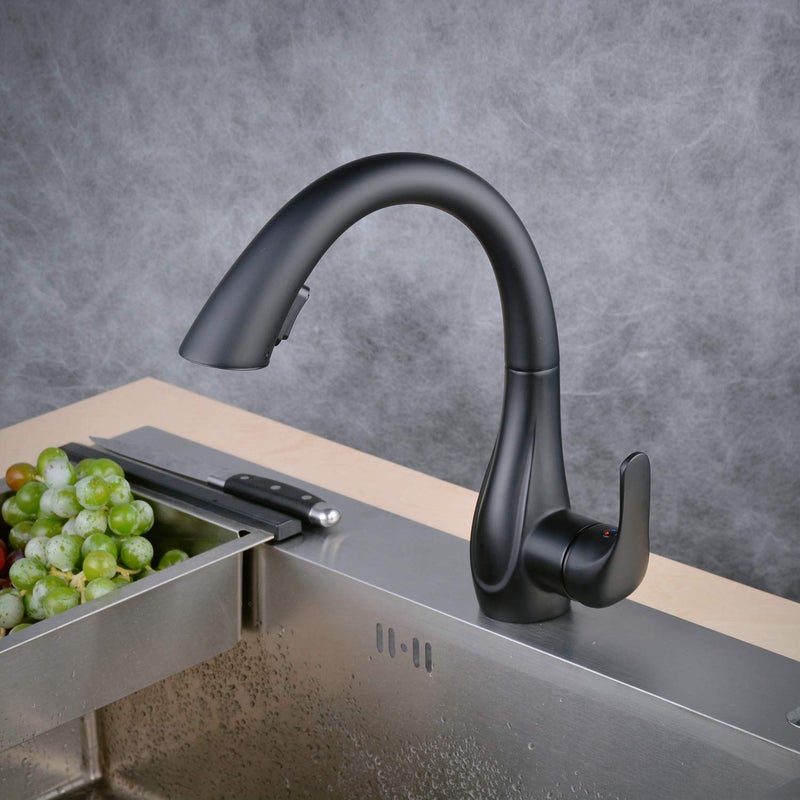 Beelee Kitchen Sink Faucets with 360 Â° Rotation Pull Out Swivel Spout,Single Handle Mixer Kitchen Faucets with 2-Function Sprayer, Black,BLSS1749B - Image 3